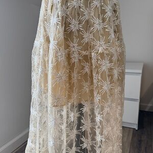 Maje Beige and White Star Embroidered Maxi Skirt